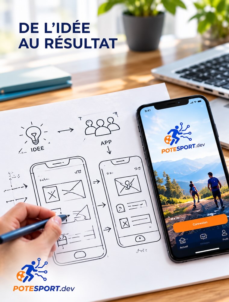 Des croquis de Screen pour une application sur du papier blanc avec un iPhone à côté l'ensemble sur un bureau
