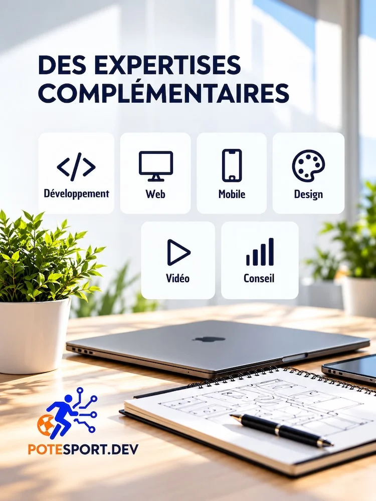 Un. Bureau avec un ordinateur portable, fermé un cahier avec des Screens, où est posé un stylo dans un univers de bureau avec des plantes vertes.